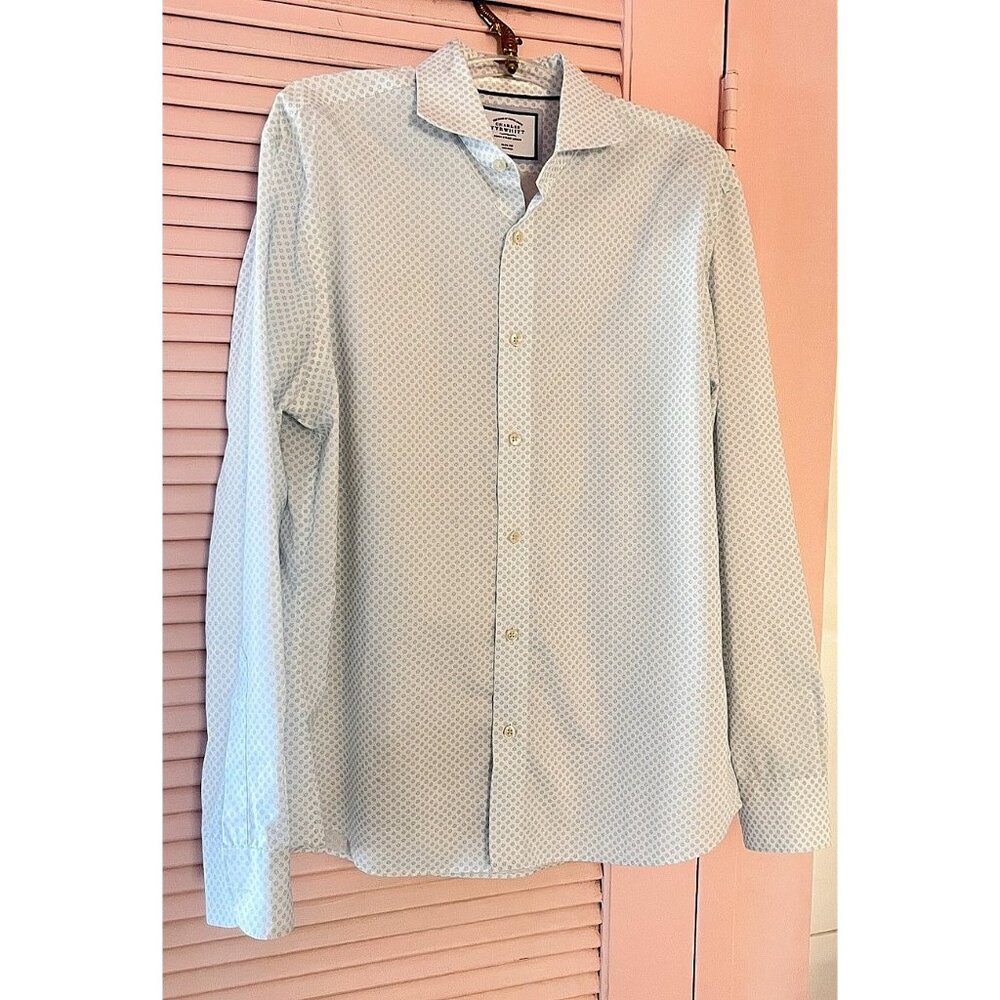 Charles Tyrwhitt Shirt Men L Slim Fit Blue Non-Iron 100% Cotton Long Sleeve
